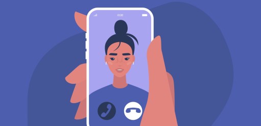 Incoming video call, A portrait of a young female character on a mobile phone screen, Millennial lifestyle